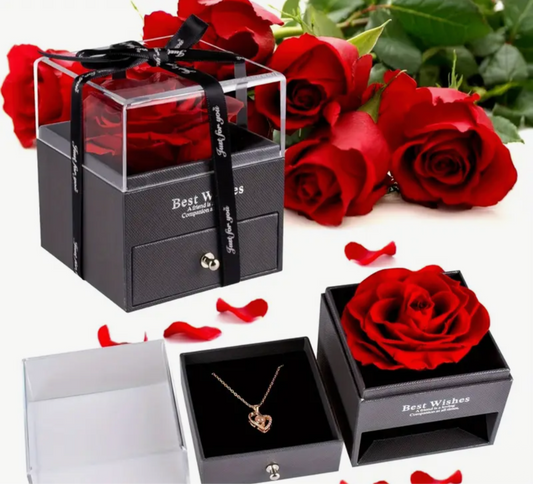 Real eternal rose stainless steel heart necklace
